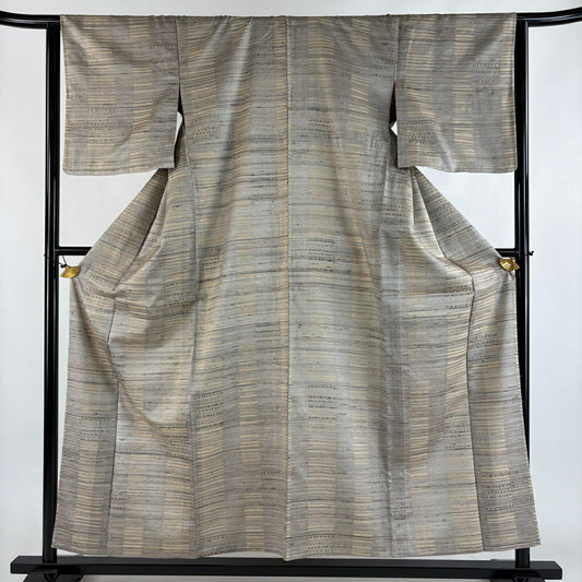 【美品】 紬織 身長155cm 袖長63cm S 單層 條紋 幾何圖案 灰茶 純蠶絲 名品級