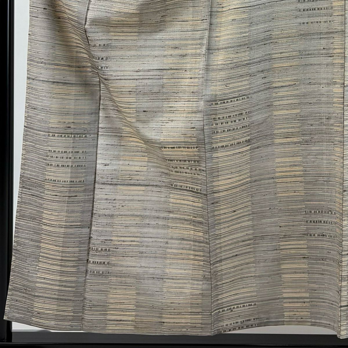 【美品】 紬織 身長155cm 袖長63cm S 單層 條紋 幾何圖案 灰茶 純蠶絲 名品級