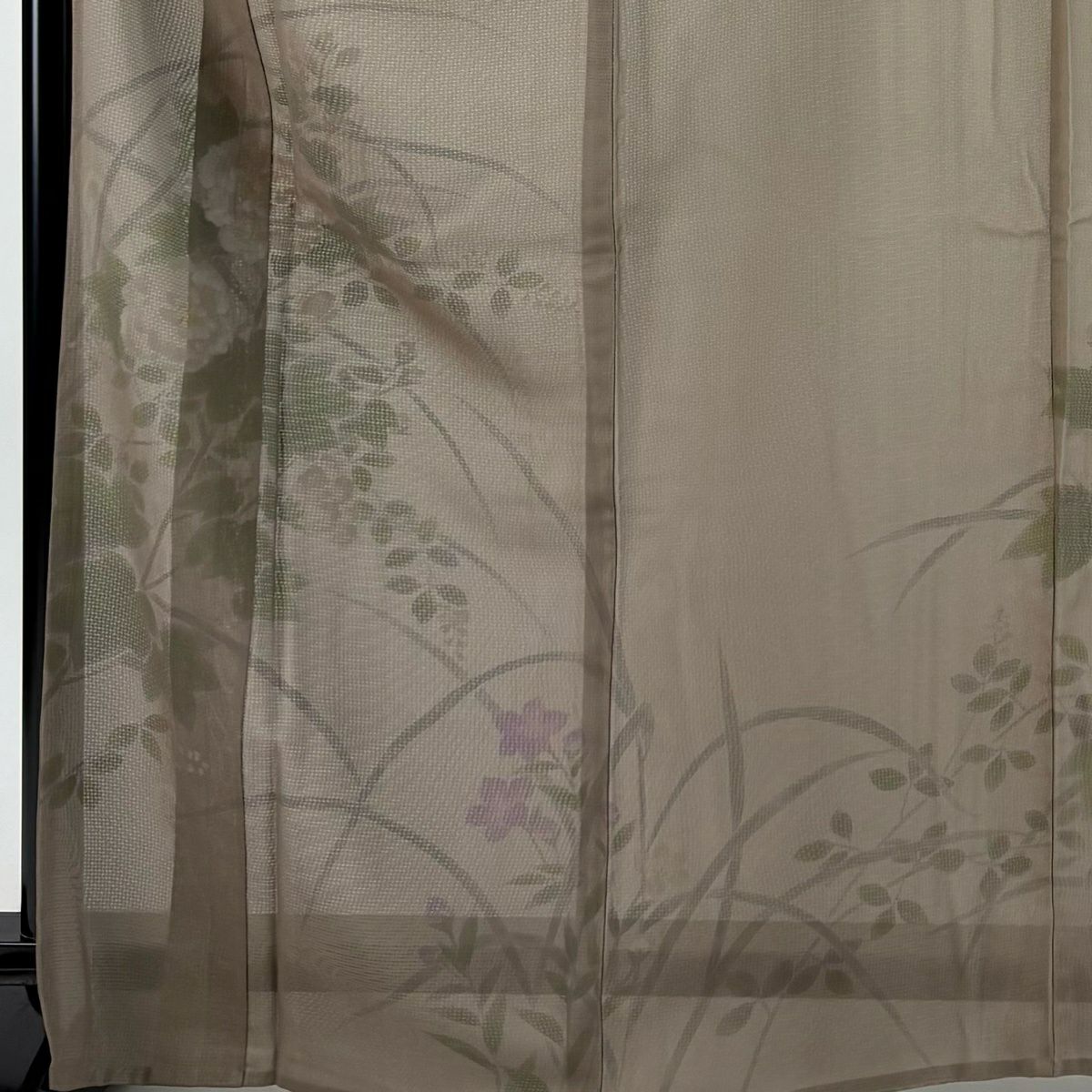 訪問服 身長164.5cm 袖長67.5cm L 紗絽雙層 牡丹 草花紋紋 灰茶 純蠶絲 名品級