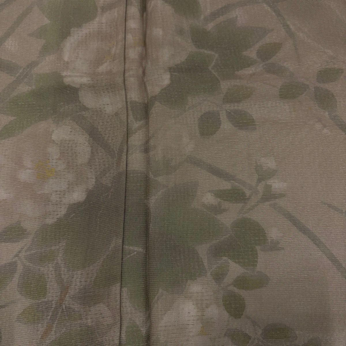 訪問服 身長164.5cm 袖長67.5cm L 紗絽雙層 牡丹 草花紋紋 灰茶 純蠶絲 名品級