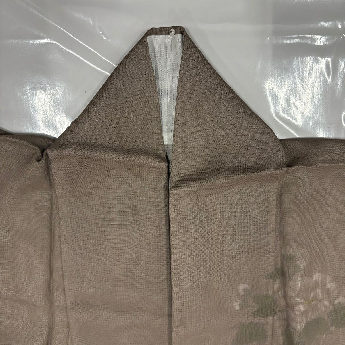 訪問服 身長164.5cm 袖長67.5cm L 紗絽雙層 牡丹 草花紋紋 灰茶 純蠶絲 名品級