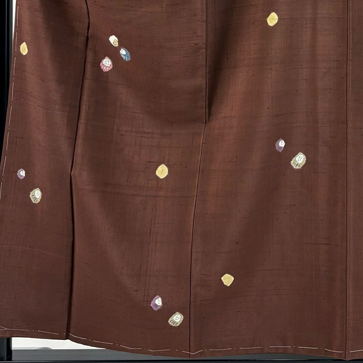 【美品】 小紋 身長156cm 袖長64cm M 雙層 紬織織 達摩 茶 純蠶絲 名品級