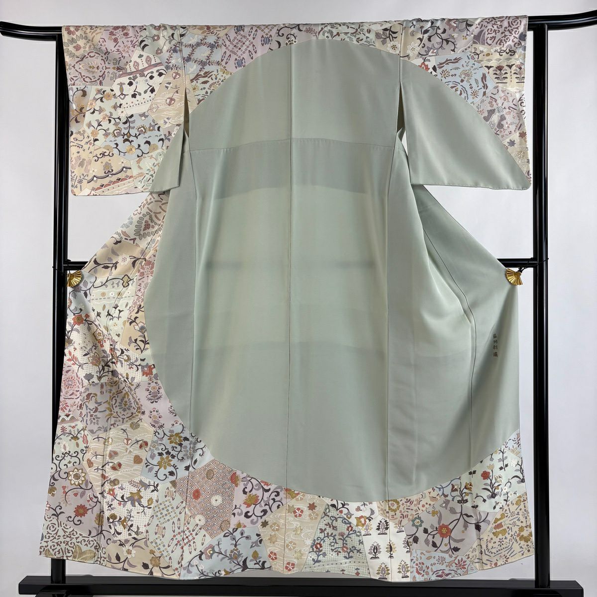 訪問服 身長152cm 袖長63.5cm S 雙層 花唐草紋 入子菱 金銀彩 蘇州刺繡 淺綠 純蠶絲 名品級