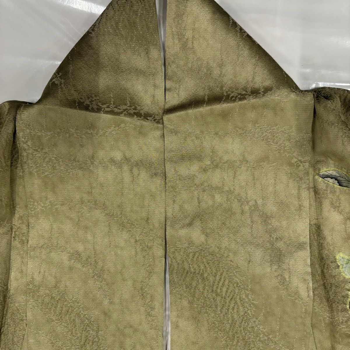 【美品】訪問服 身長168cm 袖長66cm M 雙層 辻花染 銀通し 絞染 鶯色 純蠶絲 名品級