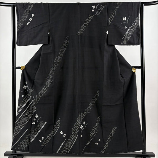 【美品】訪問服 身長156cm 袖長63cm S 雙層 紬織織 花 有職紋樣 刺繡絞染 黑 純蠶絲 名品級