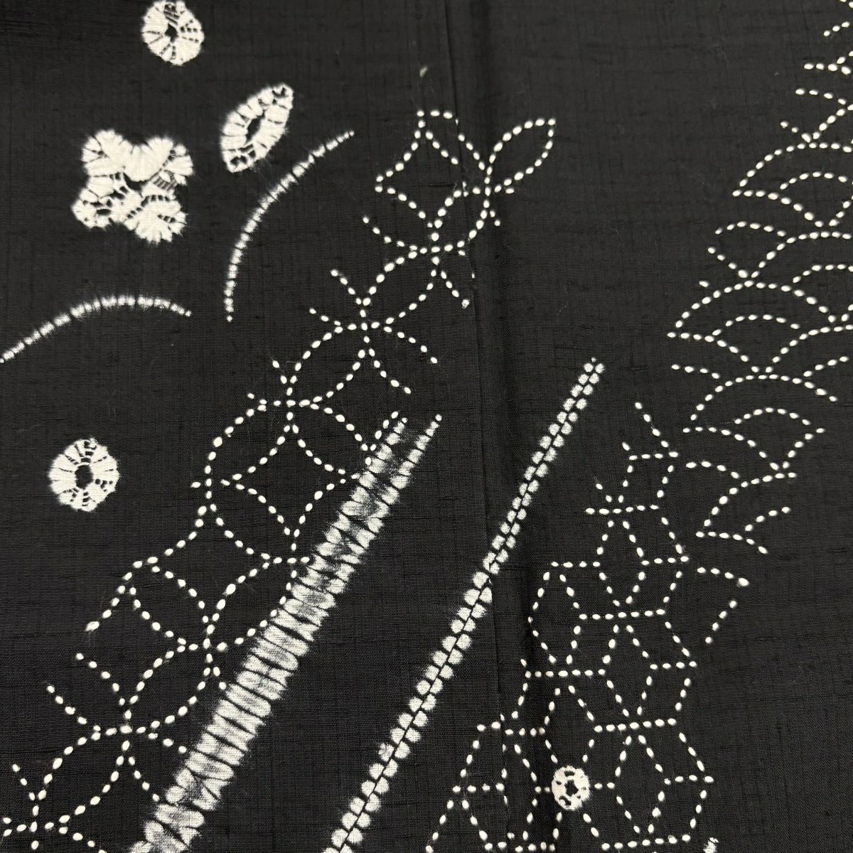 【美品】訪問服 身長156cm 袖長63cm S 雙層 紬織織 花 有職紋樣 刺繡絞染 黑 純蠶絲 名品級