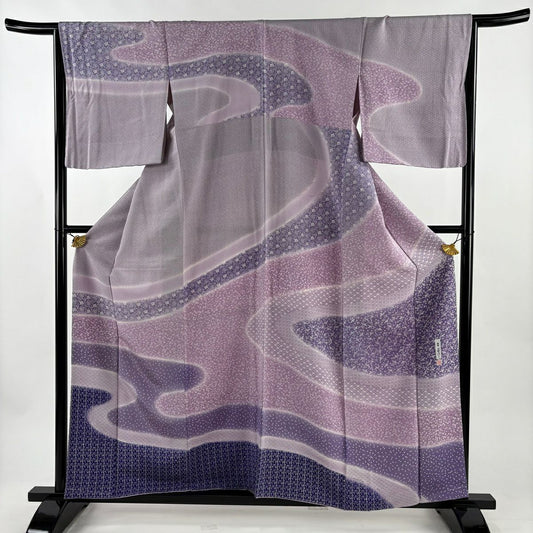 訪問服 身長160cm 袖長65cm M 雙層 落款有 有職紋樣 花唐草紋 漸層 淺紫 純蠶絲 名品級