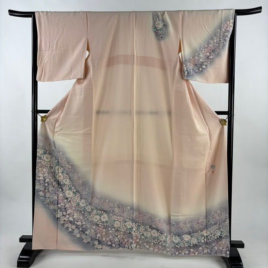 訪問服 身長164cm 袖長65.5cm M 雙層 翠山工房 落款あり 辻花染 漸層 染分 薄粉紅 純蠶絲 名品級