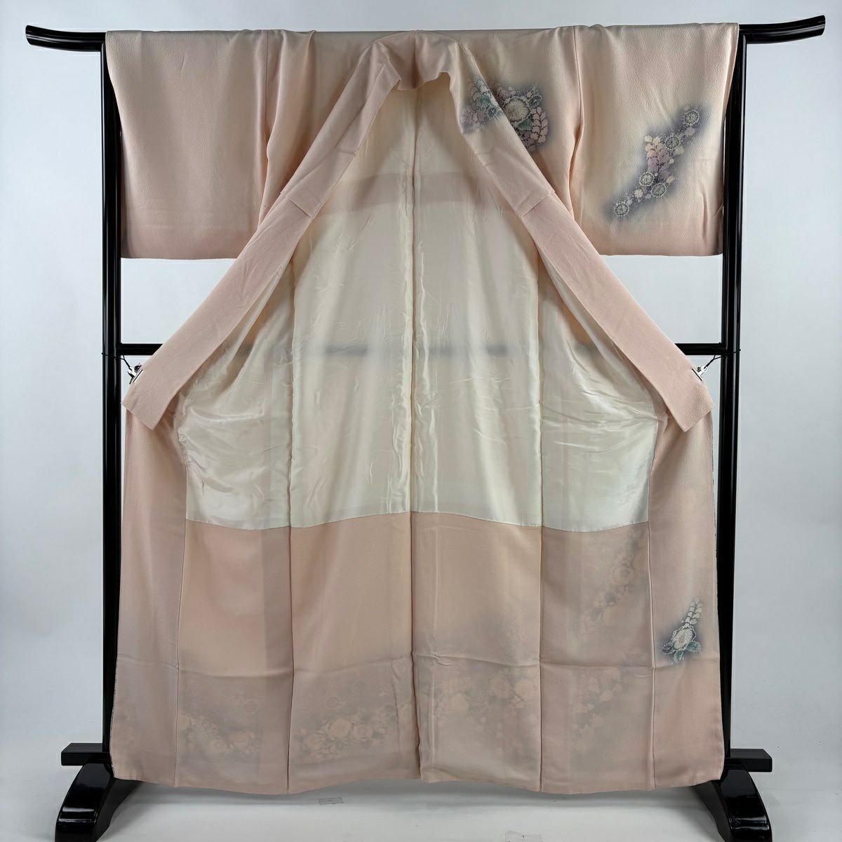 訪問服 身長164cm 袖長65.5cm M 雙層 翠山工房 落款あり 辻花染 漸層 染分 薄粉紅 純蠶絲 名品級