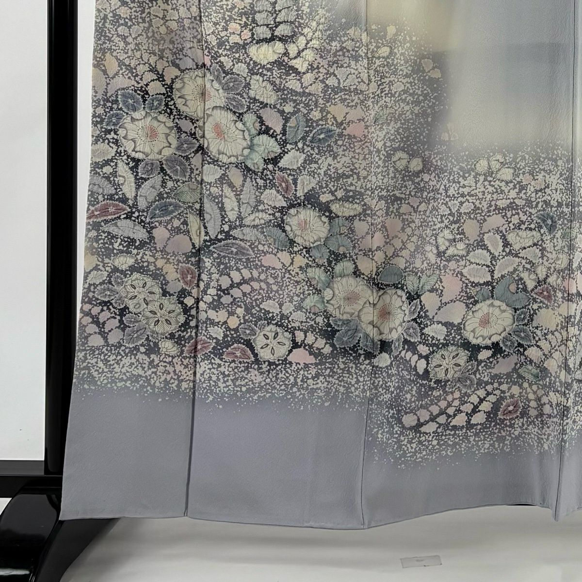 訪問服 身長162.5cm 袖長66.5cm M 雙層 翠山工房 落款あり 辻花染 染分 ぼかし 青灰 純蠶絲 名品級