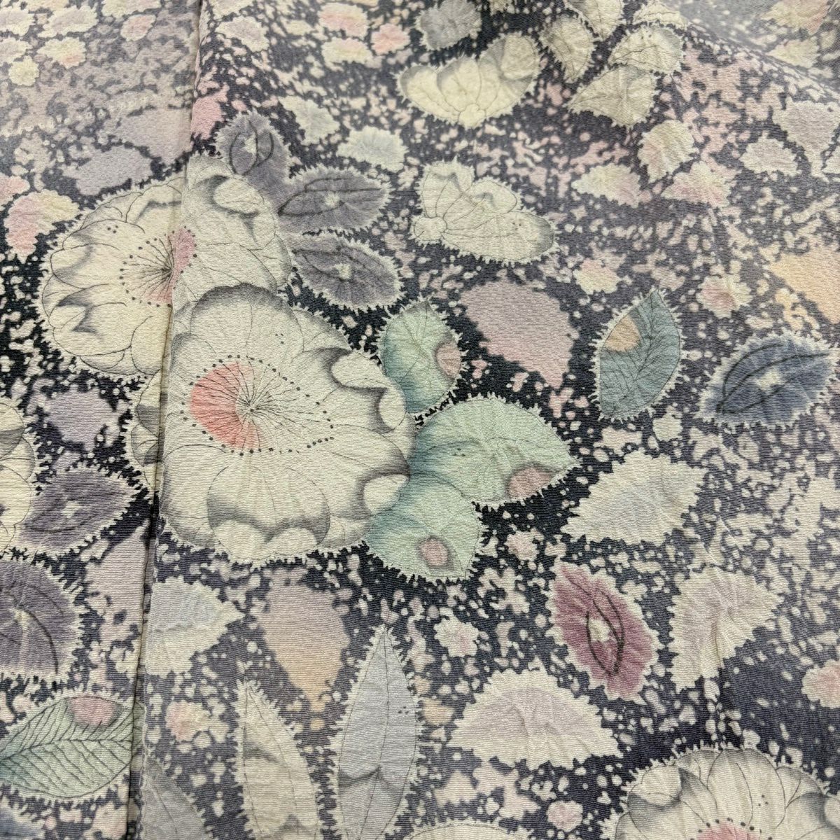 訪問服 身長162.5cm 袖長66.5cm M 雙層 翠山工房 落款あり 辻花染 染分 ぼかし 青灰 純蠶絲 名品級