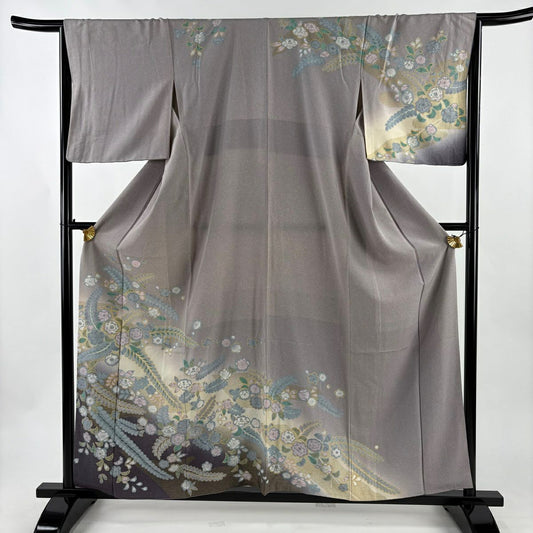 訪問服 身長159cm 袖長65cm M 雙層 辻花染 金銀彩 染分 灰紫 純蠶絲 名品級