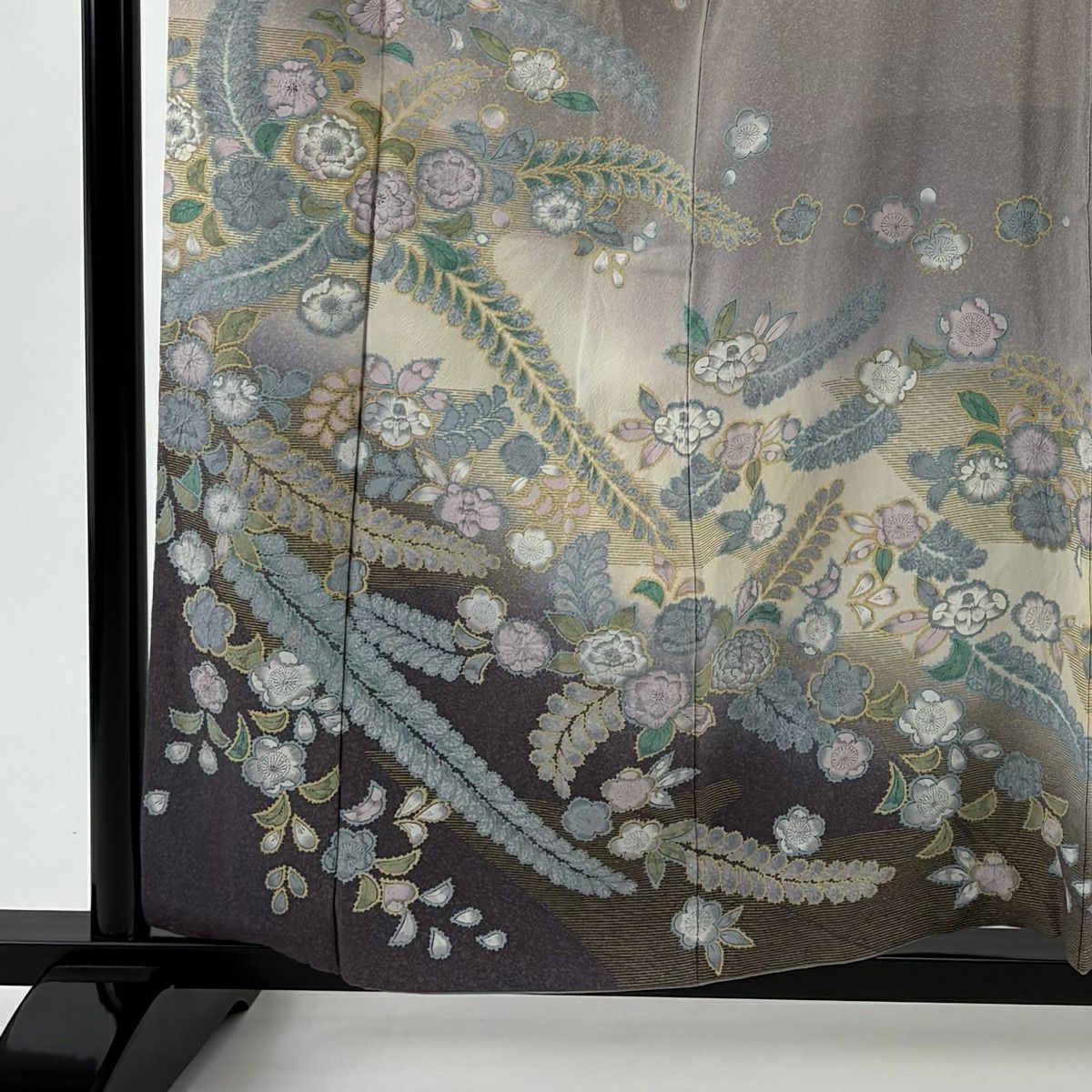 訪問服 身長159cm 袖長65cm M 雙層 辻花染 金銀彩 染分 灰紫 純蠶絲 名品級