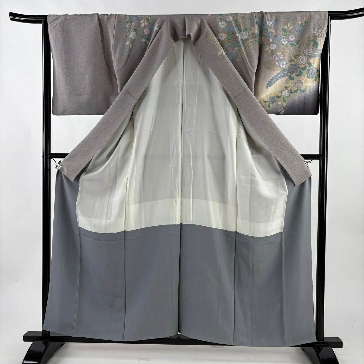 訪問服 身長159cm 袖長65cm M 雙層 辻花染 金銀彩 染分 灰紫 純蠶絲 名品級