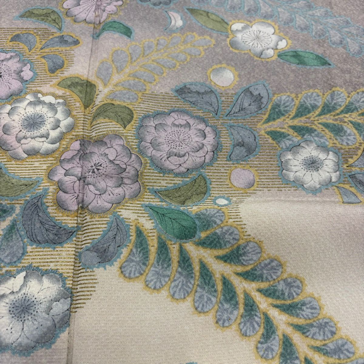 訪問服 身長159cm 袖長65cm M 雙層 辻花染 金銀彩 染分 灰紫 純蠶絲 名品級