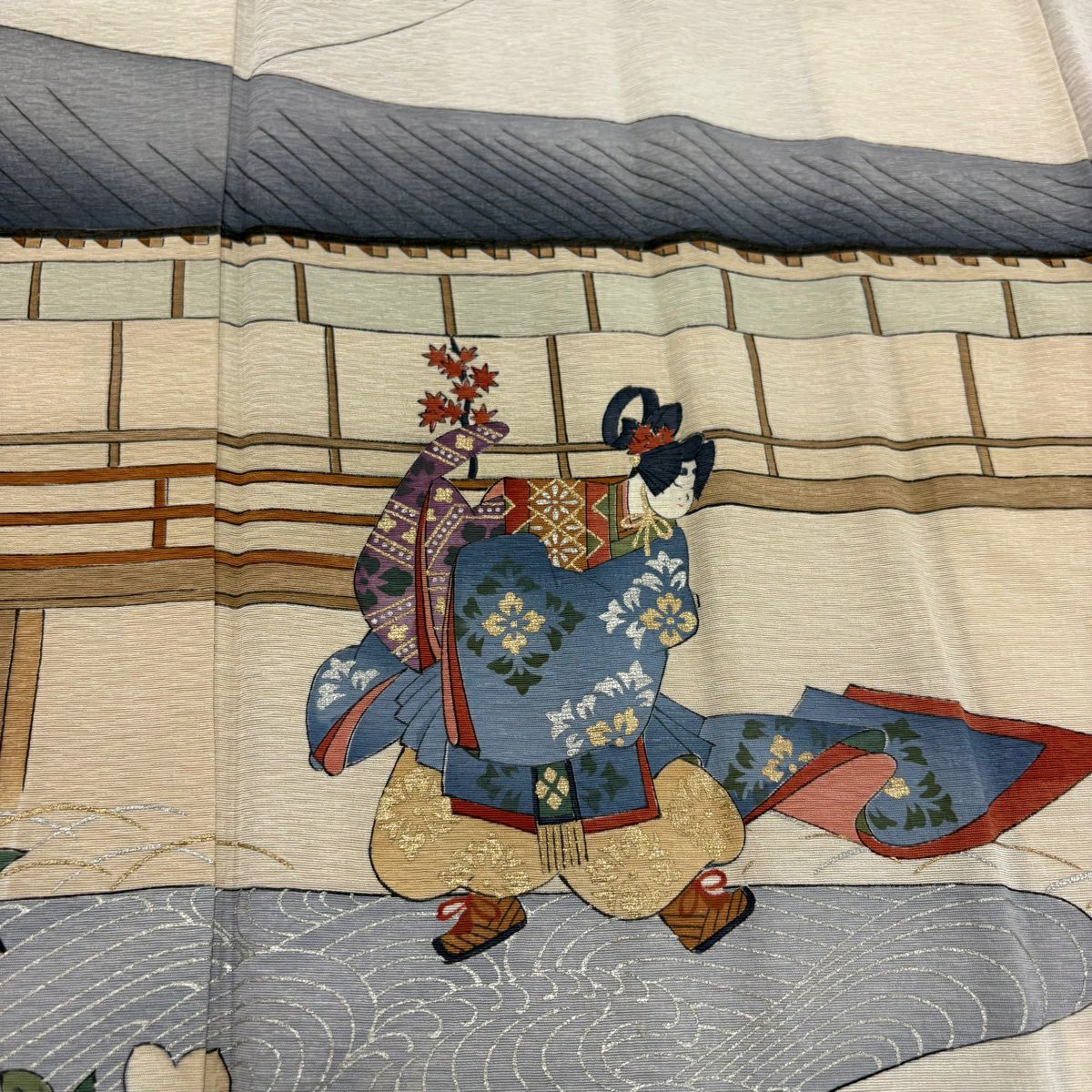 付下 身長160cm 袖長65cm M 雙層 樽本伊勢蔵 有落款 人物 建物 金銀彩 紫 純蠶絲 名品級 一つ紋