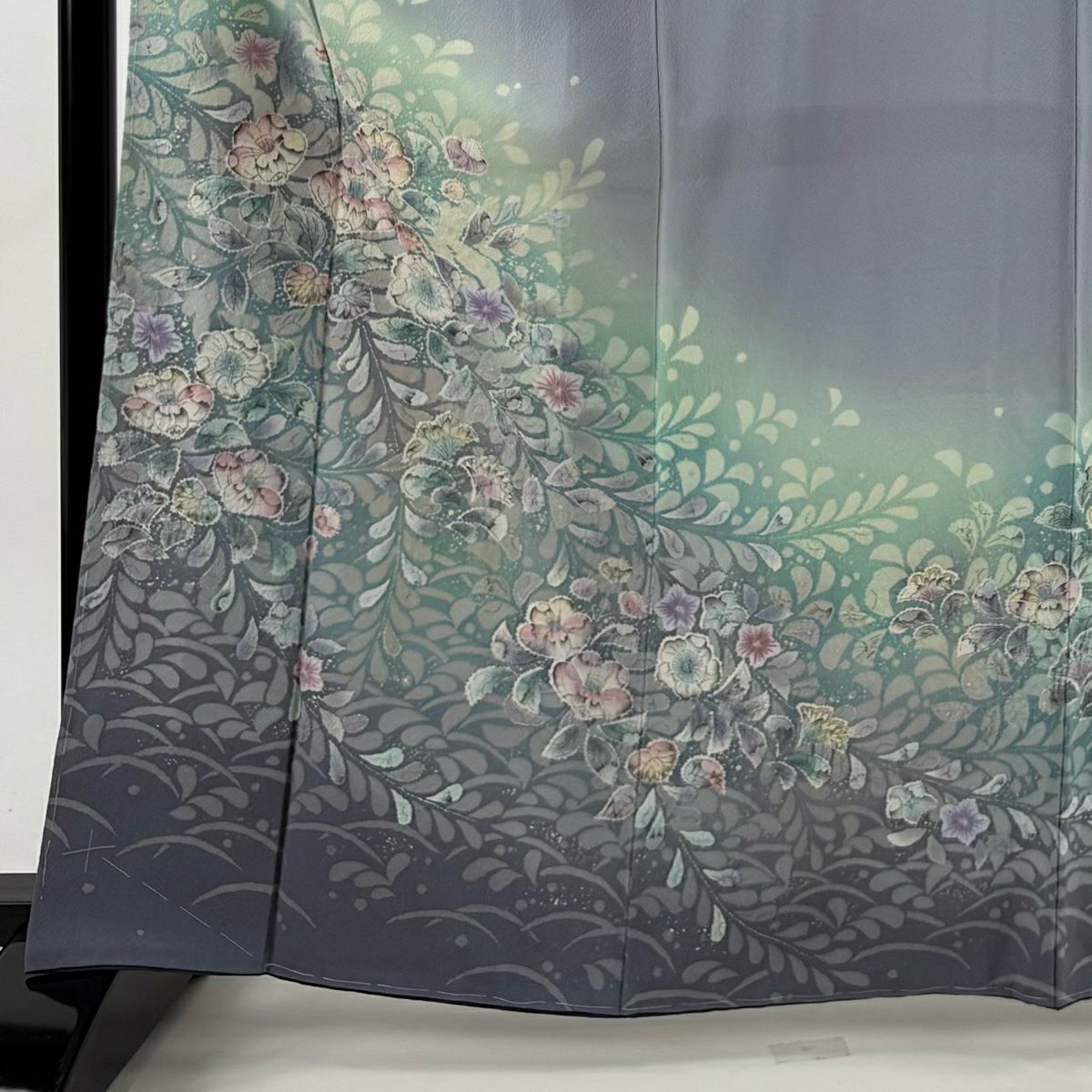 訪問服 身長165.5cm 袖長67cm M 雙層 辻花染 染分漸變 青灰 純蠶絲 名品級