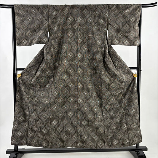 紬織 身長156.5cm 袖長64.5cm M 雙層 花菱 菱 焦茶 純蠶絲 名品級