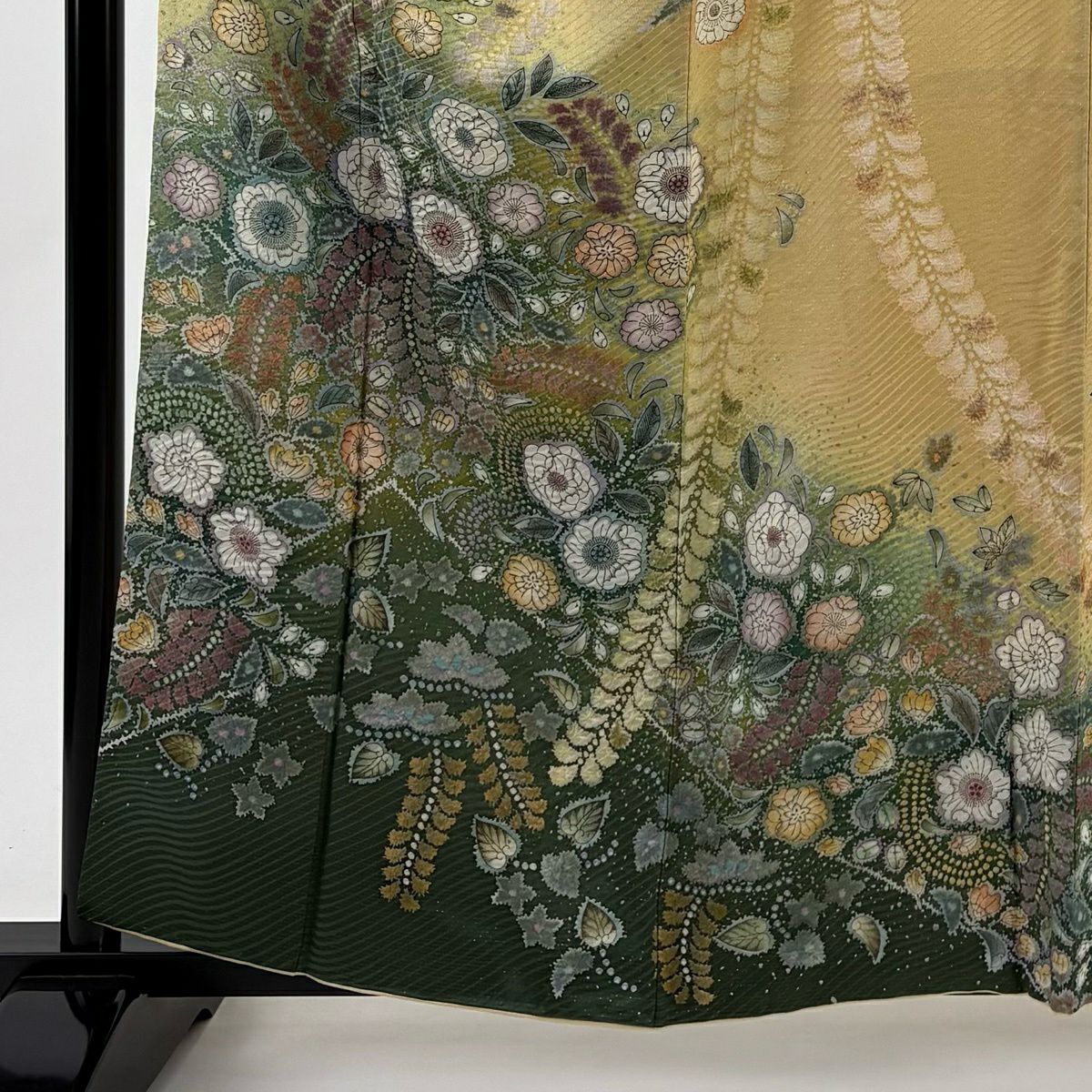 訪問服 身長160.5cm 袖長69cm L 雙層 辻花染 金銀彩 漸層 米色 純蠶絲 名品級