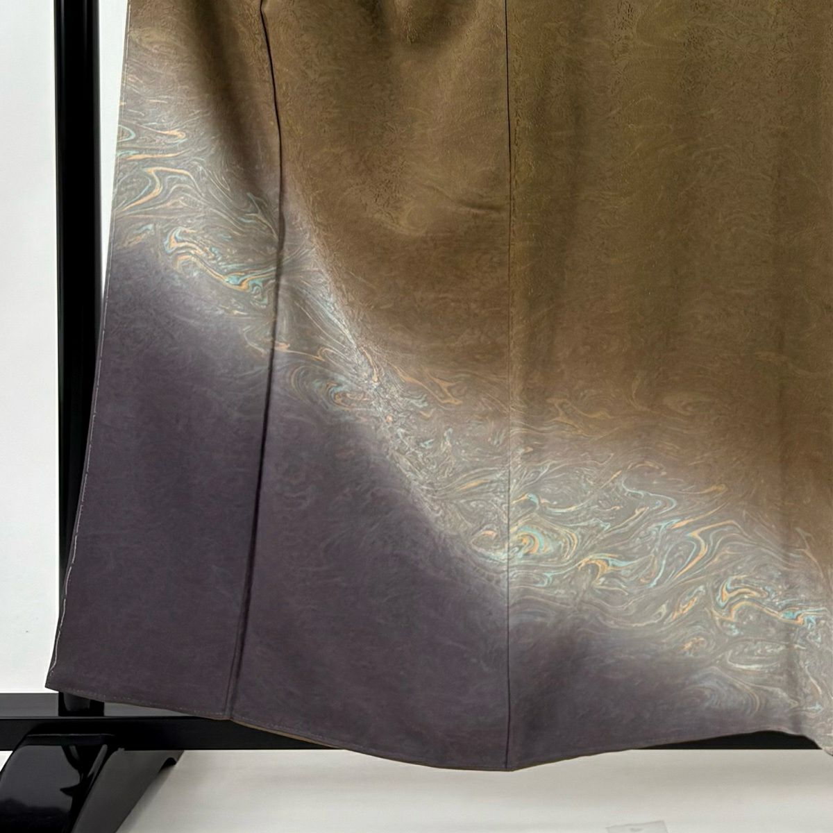 【美品】 付下 身長159cm 袖長64.5cm M 雙層 墨流紋 地紋 漸層 茶 純蠶絲 名品級