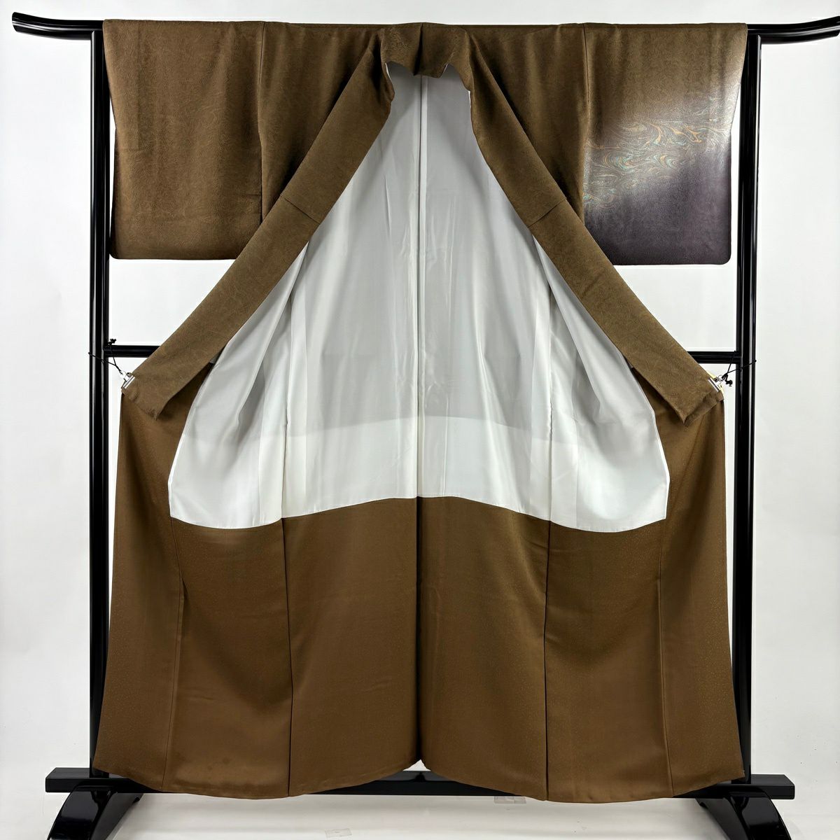 【美品】 付下 身長159cm 袖長64.5cm M 雙層 墨流紋 地紋 漸層 茶 純蠶絲 名品級