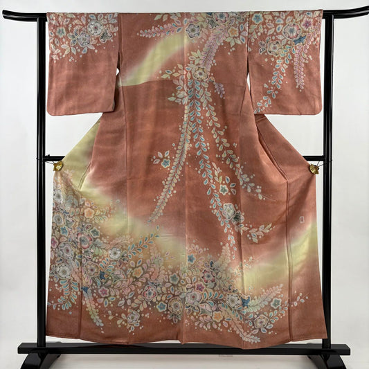 【美品】訪問服 身長157cm 袖長62.5cm S 雙層 翠山工房 落款あり 辻花染 銀通し 漸層 粉紅 純蠶絲 名品級