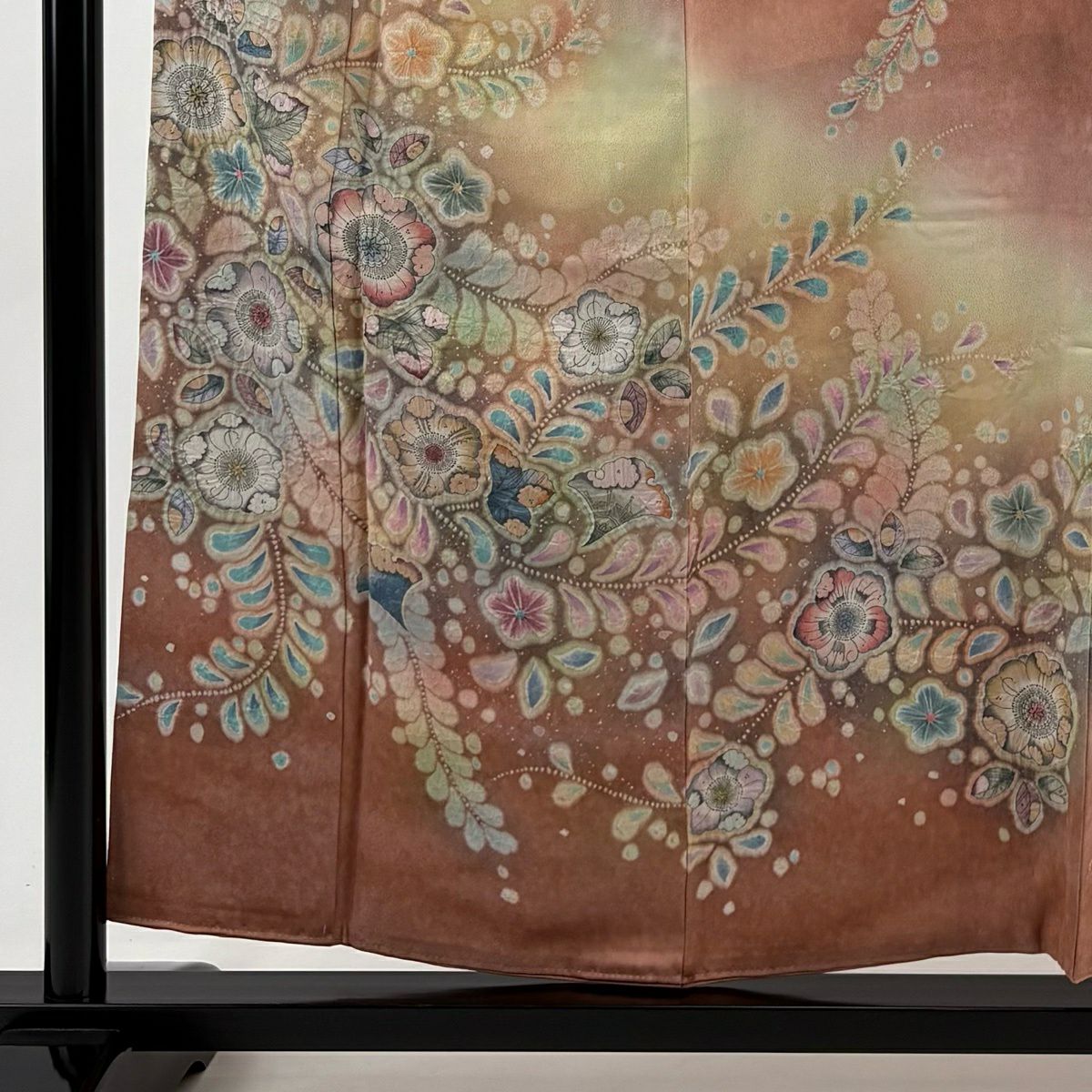 【美品】訪問服 身長157cm 袖長62.5cm S 雙層 翠山工房 落款あり 辻花染 銀通し 漸層 粉紅 純蠶絲 名品級