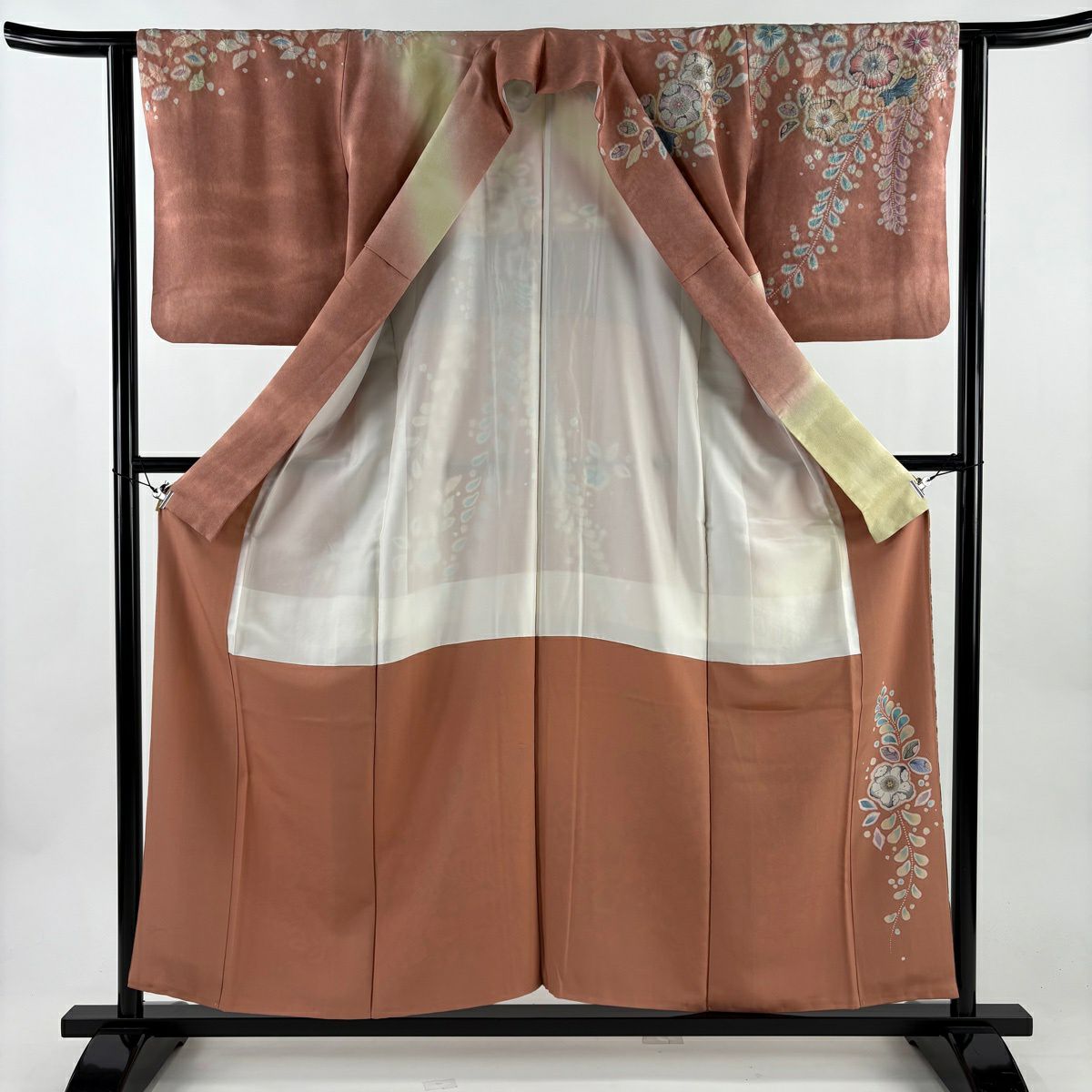 【美品】訪問服 身長157cm 袖長62.5cm S 雙層 翠山工房 落款あり 辻花染 銀通し 漸層 粉紅 純蠶絲 名品級