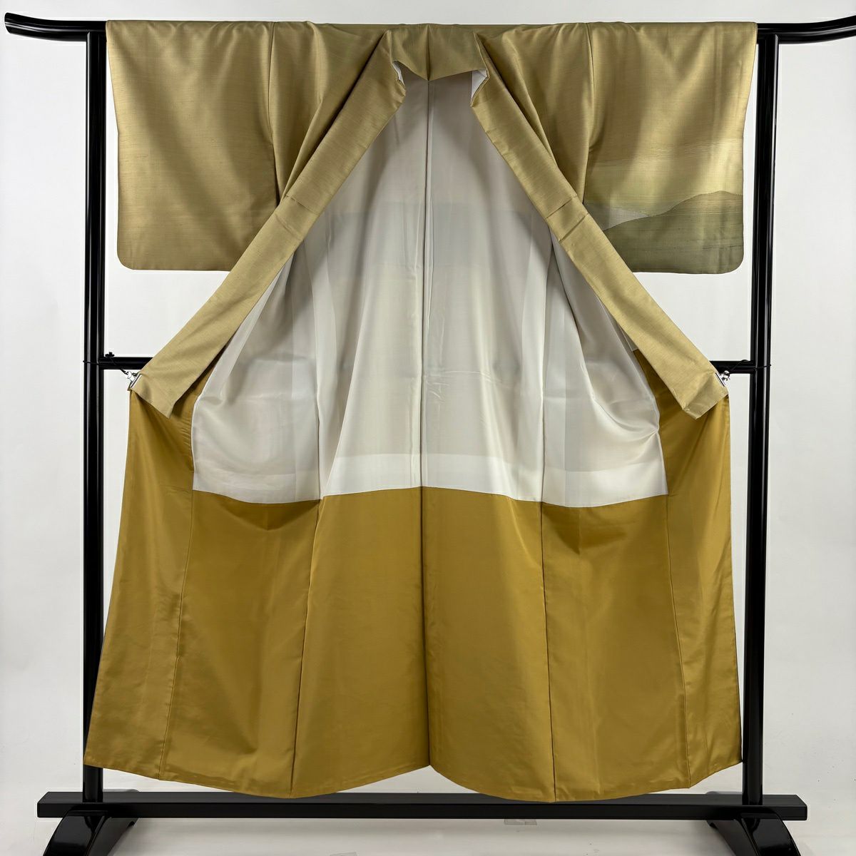 【美品】 付下 身長154.5cm 袖長62.5cm S 雙層 山並 霞 金銀彩 山吹茶 純蠶絲 名品級