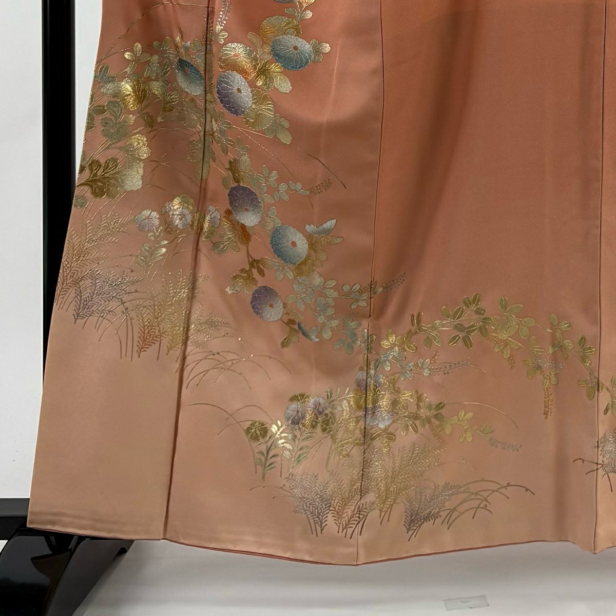【美品】 付下 身長161cm 袖長64.5cm M 雙層 和田光正 落款 菊花花 萩花 金銀彩 粉紅 純蠶絲 名品級