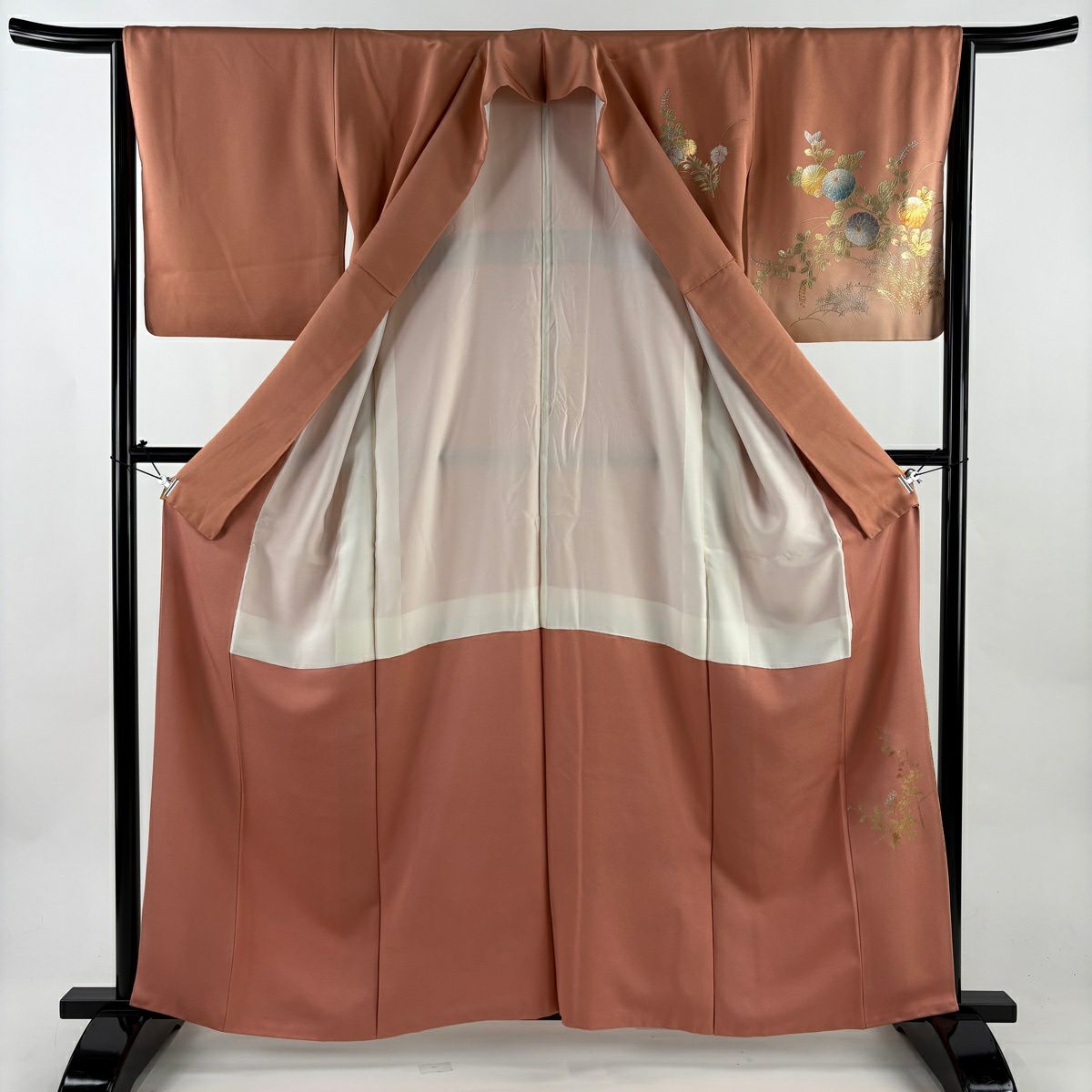 【美品】 付下 身長161cm 袖長64.5cm M 雙層 和田光正 落款 菊花花 萩花 金銀彩 粉紅 純蠶絲 名品級