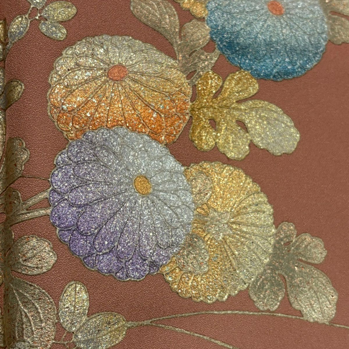 【美品】 付下 身長161cm 袖長64.5cm M 雙層 和田光正 落款 菊花花 萩花 金銀彩 粉紅 純蠶絲 名品級
