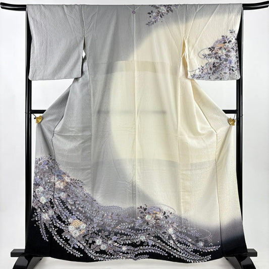 【美品】訪問服 身長163cm 袖長65cm M 雙層 辻花染 雪輪 金銀彩 漸層 灰色 純蠶絲 名品級 一つ紋