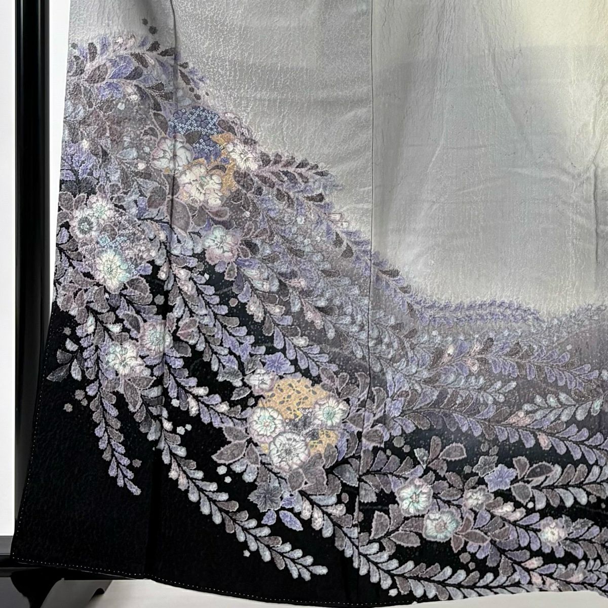【美品】訪問服 身長163cm 袖長65cm M 雙層 辻花染 雪輪 金銀彩 漸層 灰色 純蠶絲 名品級 一つ紋