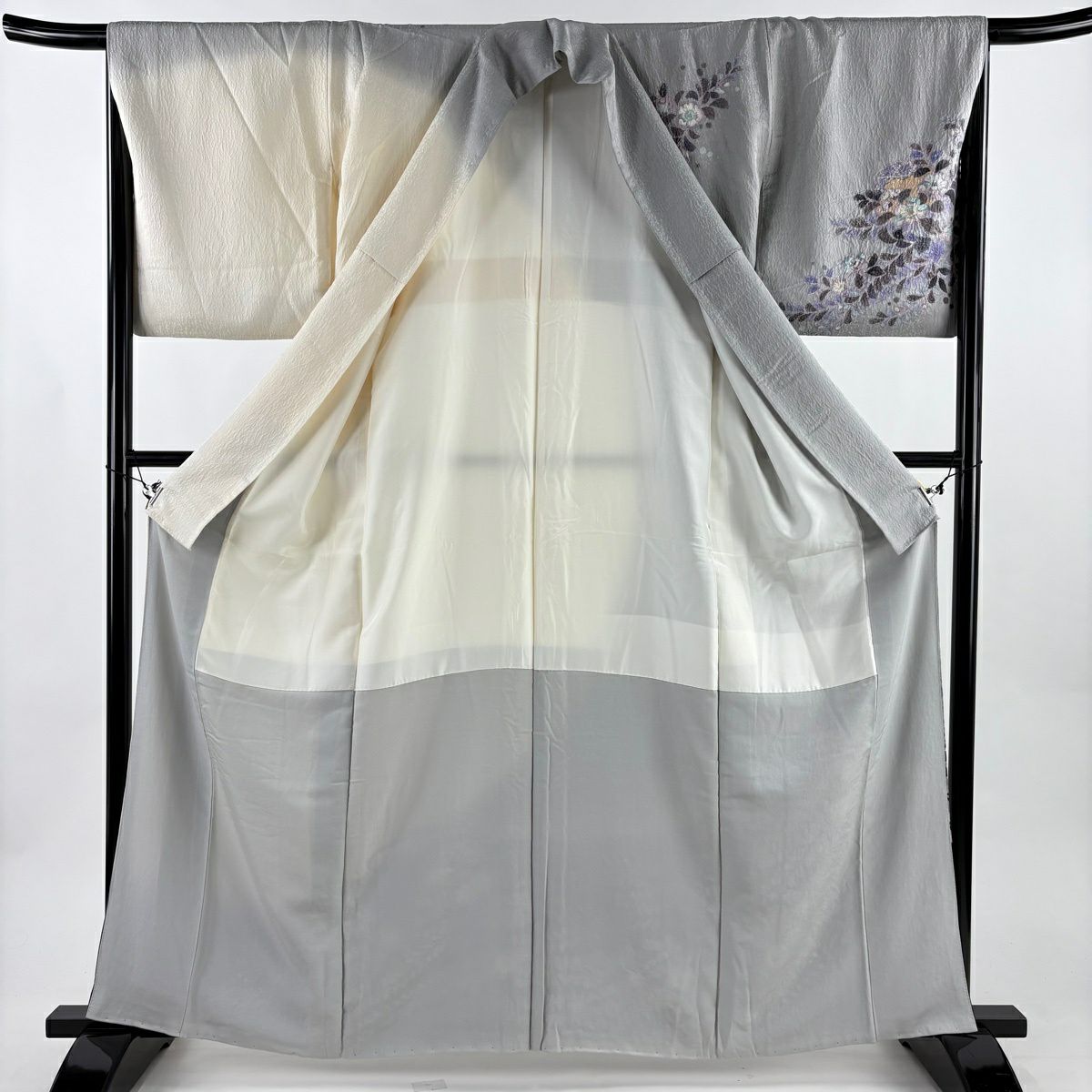 【美品】訪問服 身長163cm 袖長65cm M 雙層 辻花染 雪輪 金銀彩 漸層 灰色 純蠶絲 名品級 一つ紋