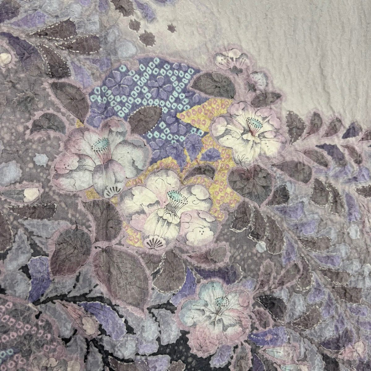 【美品】訪問服 身長163cm 袖長65cm M 雙層 辻花染 雪輪 金銀彩 漸層 灰色 純蠶絲 名品級 一つ紋