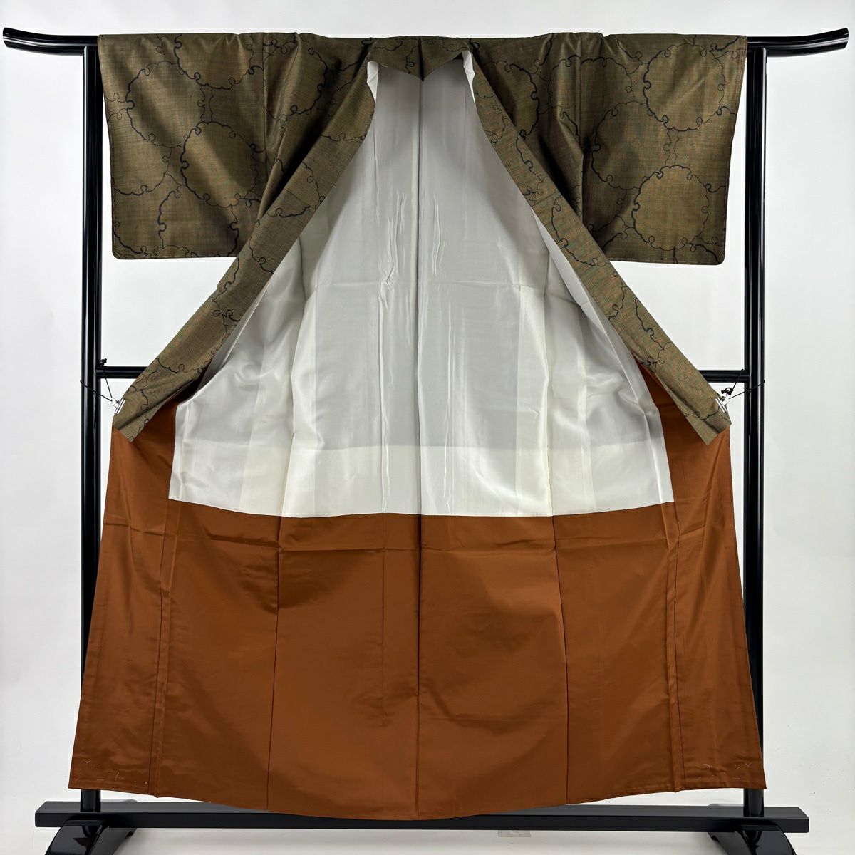 【美品】 大島紬織 身長158.5cm 袖長63.5cm S 雙層 雪輪 からし色 純蠶絲 名品級
