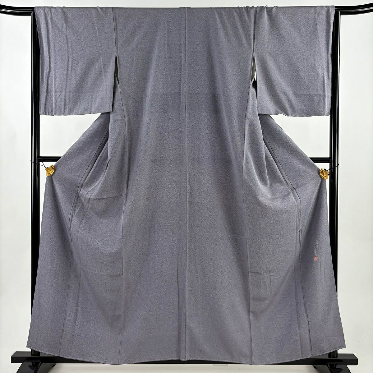 【美品】 江戶小紋 身長160cm 袖長65.5cm M 雙層 落款あり 文字 地紋 灰紫 純蠶絲 名品級