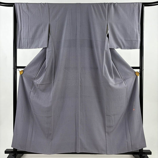 【美品】 江戶小紋 身長160cm 袖長65.5cm M 雙層 落款あり 文字 地紋 灰紫 純蠶絲 名品級