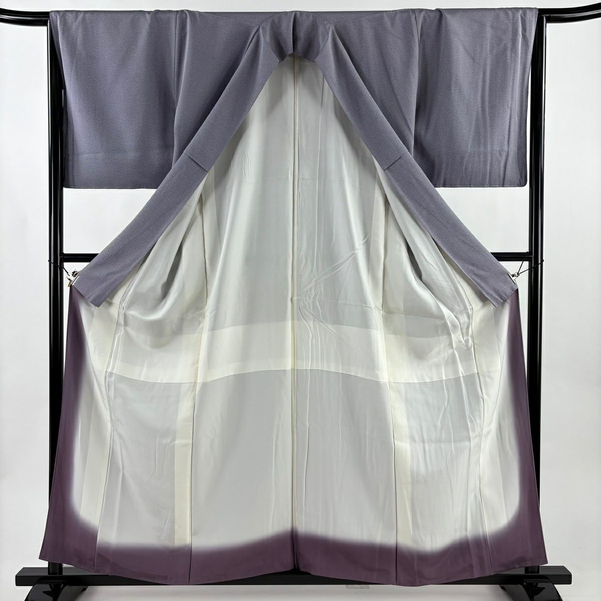 【美品】 江戶小紋 身長160cm 袖長65.5cm M 雙層 落款あり 文字 地紋 灰紫 純蠶絲 名品級