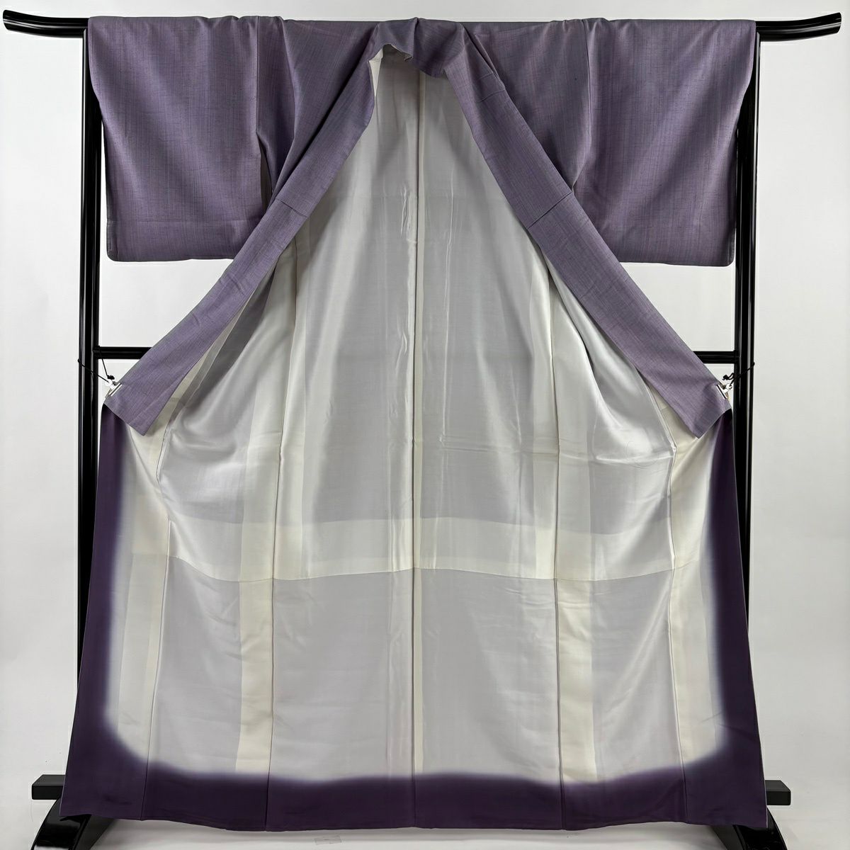 【美品】 紬織 身長167.5cm 袖長66cm M 雙層 名古屋帶套裝 證書齊全 淺紫 純蠶絲 優品級