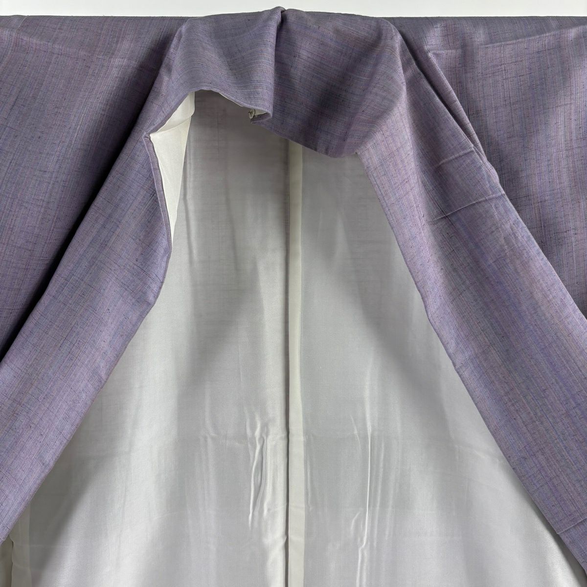 【美品】 紬織 身長167.5cm 袖長66cm M 雙層 名古屋帶套裝 證書齊全 淺紫 純蠶絲 優品級