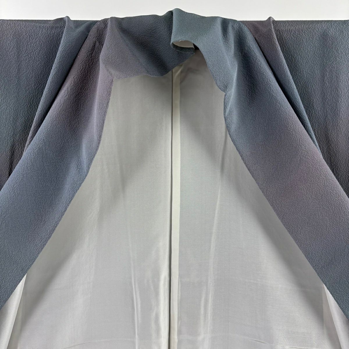 【美品】 小紋 身長161.5cm 袖長64cm M 雙層 斉藤三才 袋帶套裝 落款あり 漸變圖案 灰紫 純蠶絲 優品級