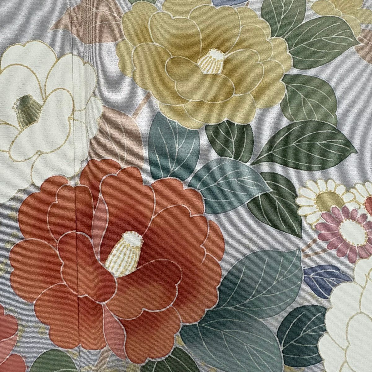 訪問服 身長162cm 袖長63.5cm S 雙層 椿 菊花 金彩裝飾 灰 純蠶絲 秀品級