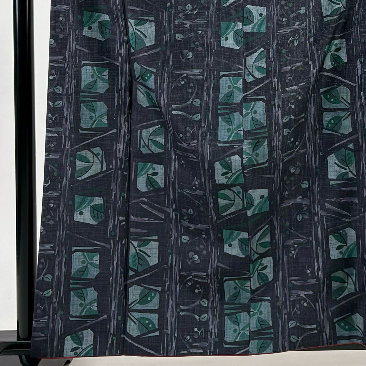 【美品】 小紋 身長162cm 袖長68cm L 雙層 紬織織 葉柄 枝葉 濃紫 純蠶絲 秀品級