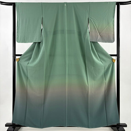 【美品】 付下 身長161cm 袖長63cm S 雙層 漸層圖案 淺綠 純蠶絲 優品級 一個紋