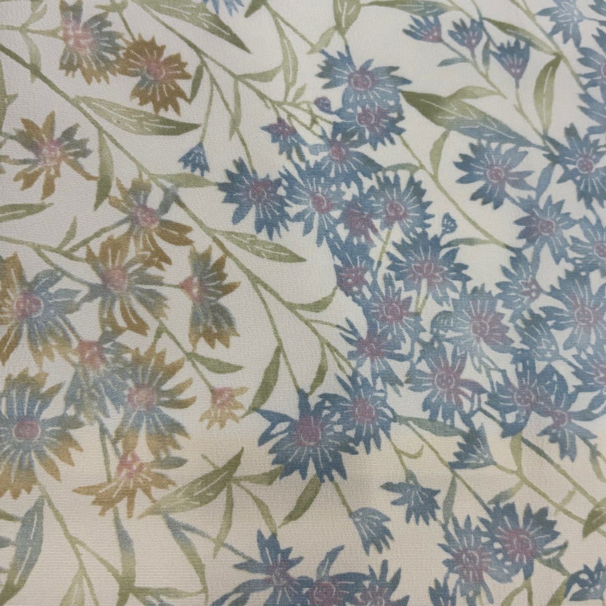 【美品】 付下 身長173cm 袖長67.5cm L 雙層 可洗和服 草花紋紋 漸層 奶油色 化纖 優品級