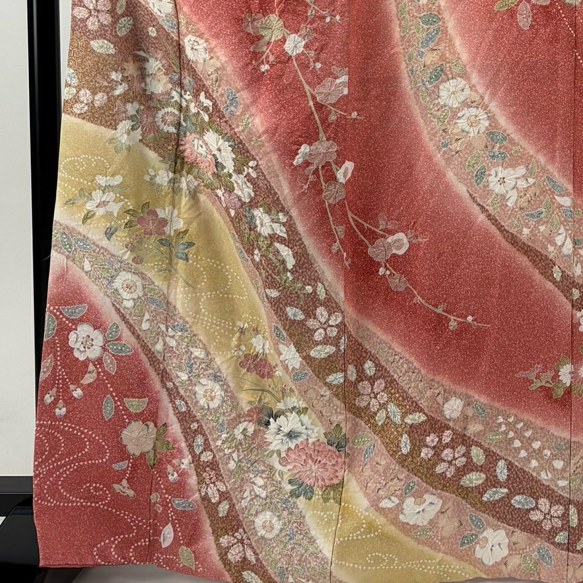 訪問服 身長167.5cm 袖長66.5cm M 雙層 菊花花 櫻花 金彩裝飾 漸層 粉紅 純蠶絲 優品級
