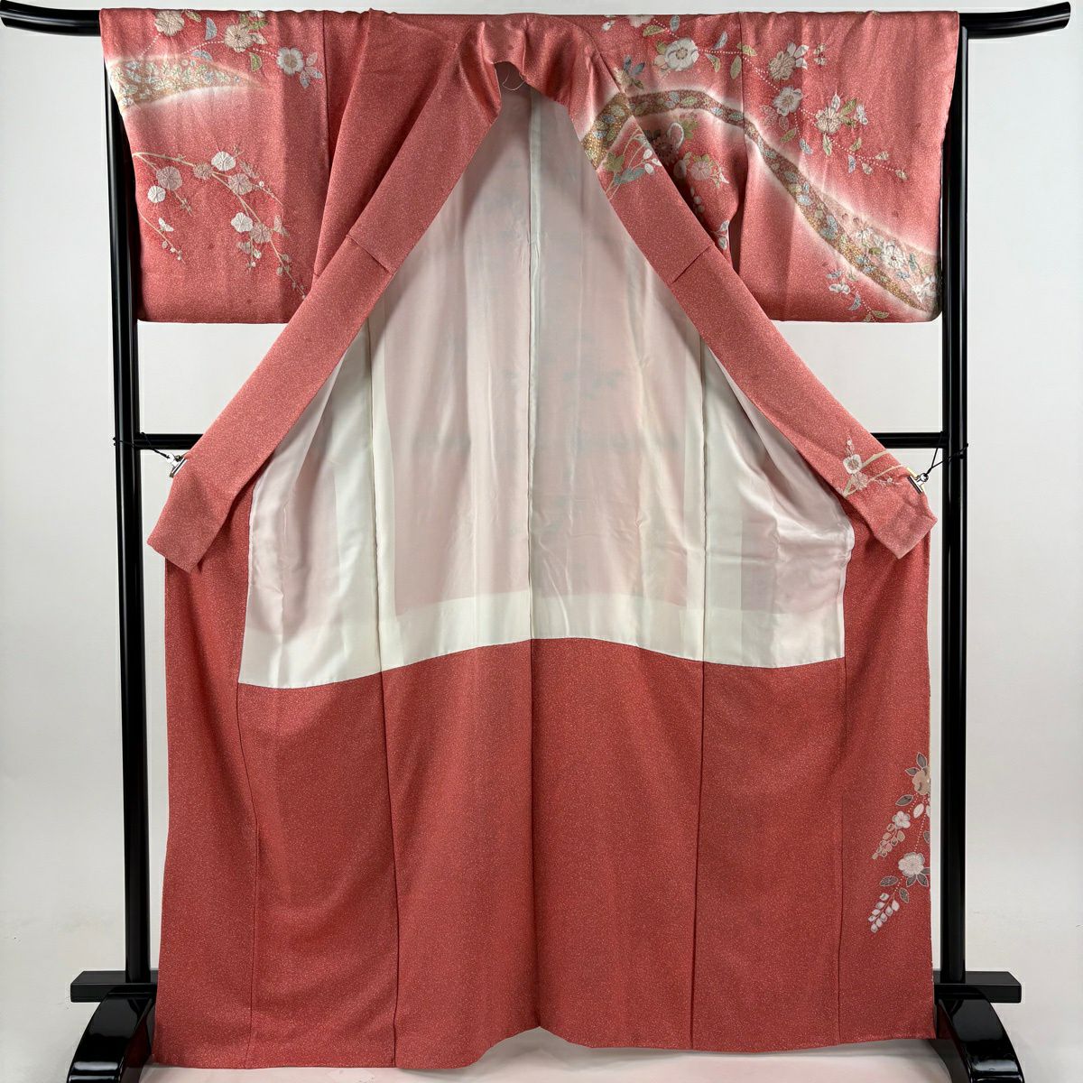 訪問服 身長167.5cm 袖長66.5cm M 雙層 菊花花 櫻花 金彩裝飾 漸層 粉紅 純蠶絲 優品級
