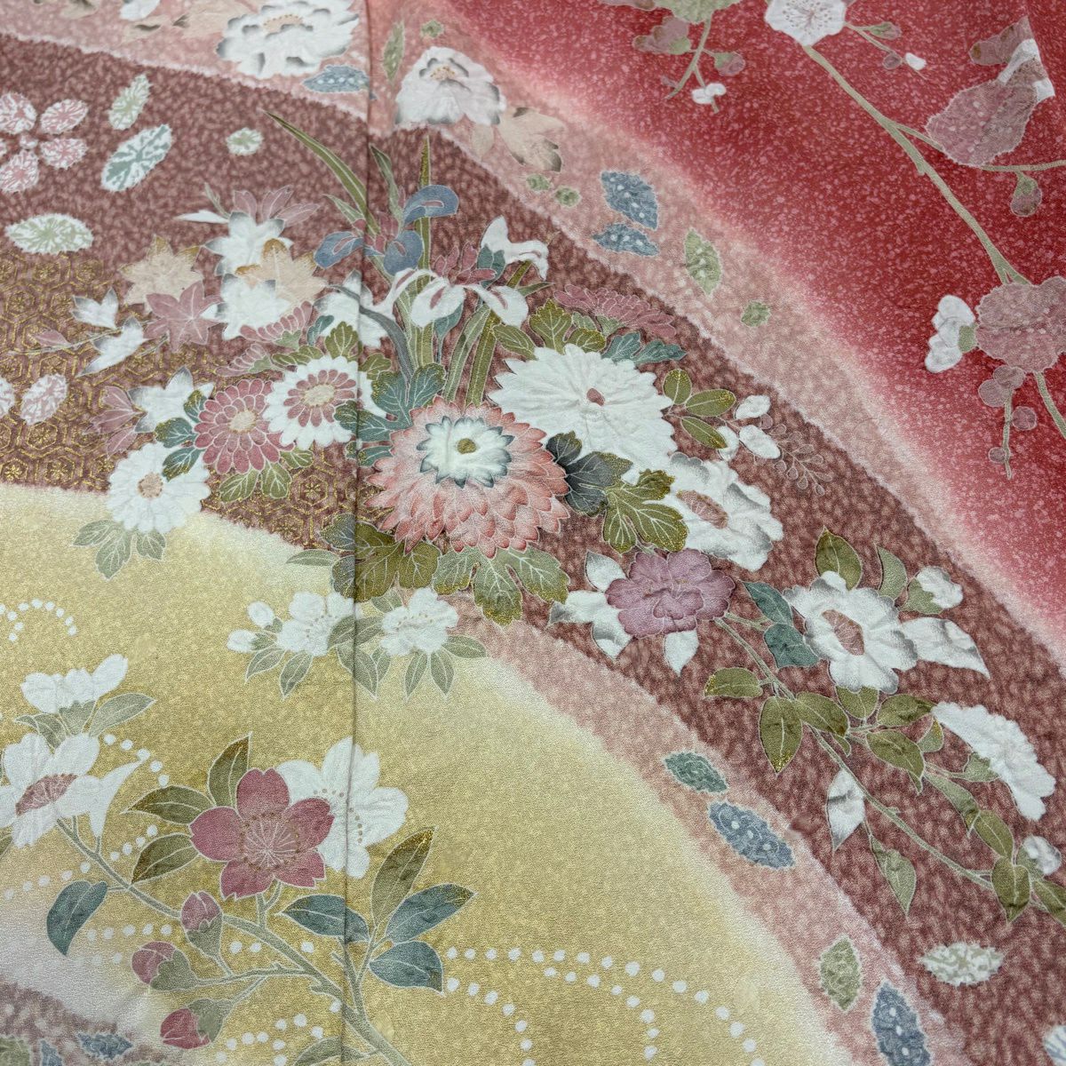 訪問服 身長167.5cm 袖長66.5cm M 雙層 菊花花 櫻花 金彩裝飾 漸層 粉紅 純蠶絲 優品級